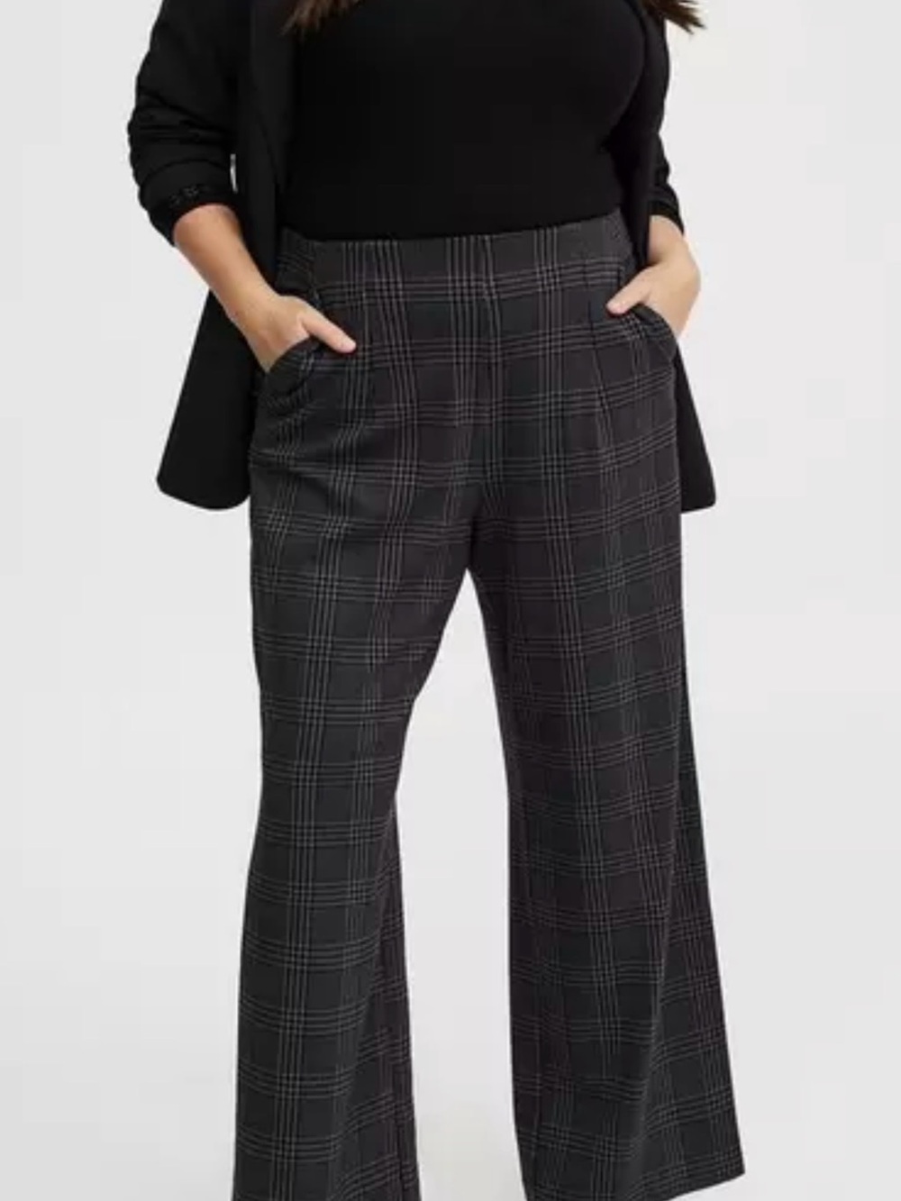 Torrid Plaid Wide-Leg Pull On Ponte Pants - Black